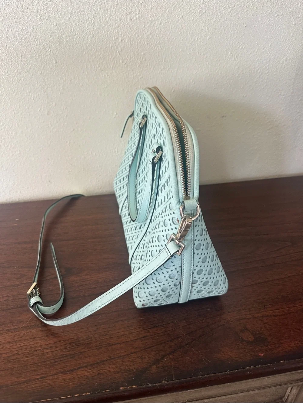 kate spade Perforated Light Blue Crossbody Satchel